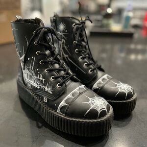 T.U.K. x Thomas E. Tattoo art collab Combat Boots Womens 9/10 VEGAN goth punk